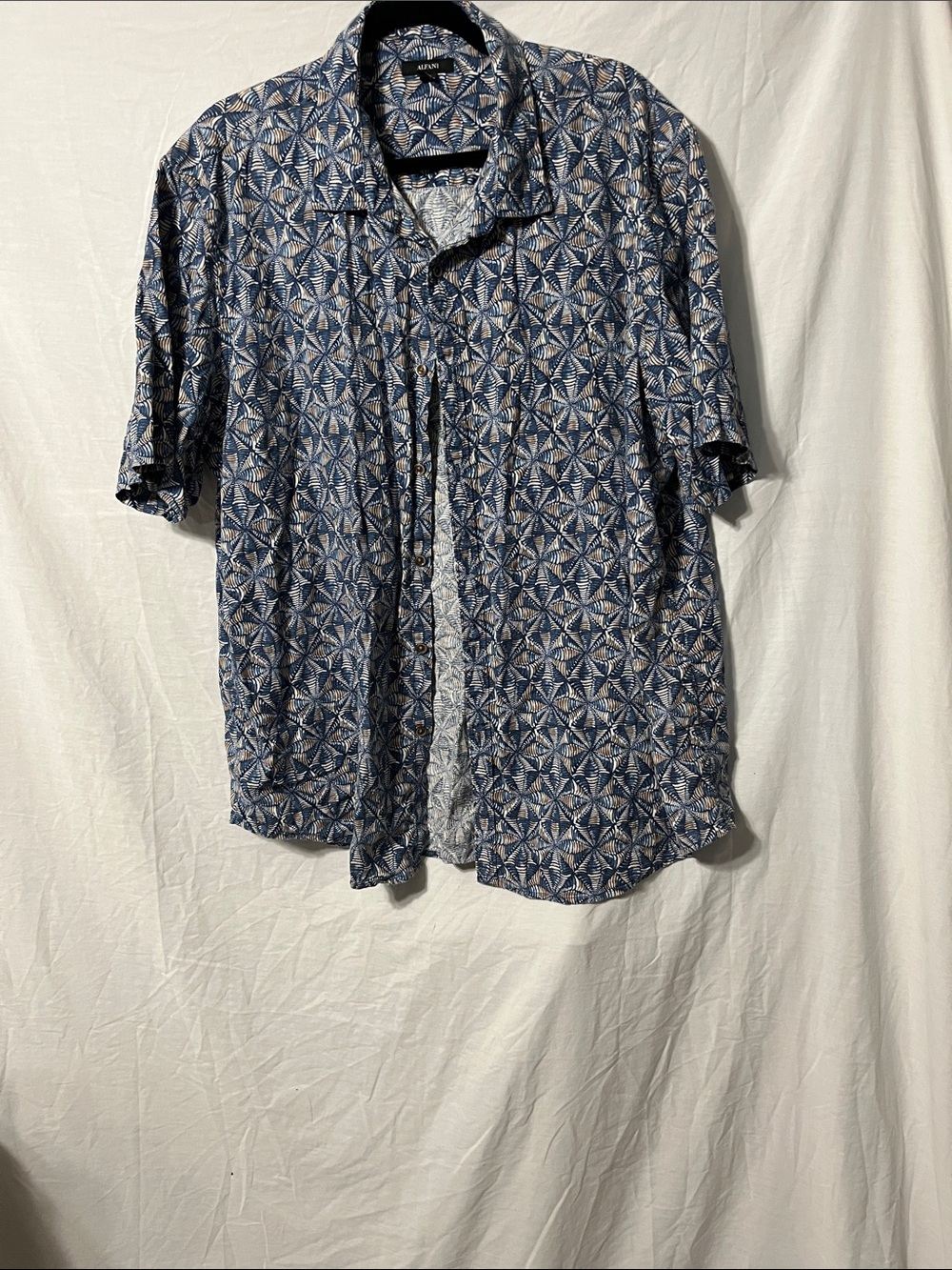 Alfani Navy and White Geometric Short-Sleeve Button-Down Shirt